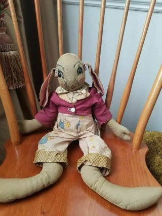 Vintage Uncle Wiggily Story Book Rabbit Bunny Cloth Stuffed Doll 18 "