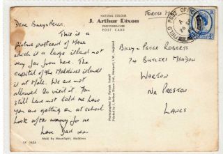 Gb - Maldives: 1968 Postcard To England With Field Post Office 166 Pmk (c43527)