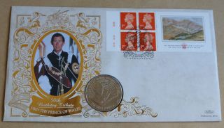 Prince Of Wales 50th Birthday 1998 Benham Fdc,  1998 Prince Of Wales £5 Coin Unc