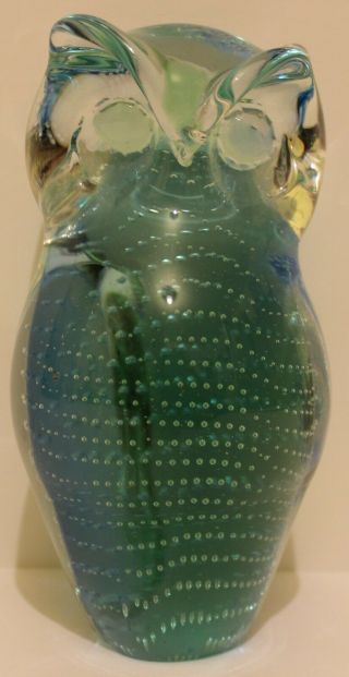 Vintage 5 1/2 " Murano Art Glass Turquoise Figure Controlled Bubble Owl