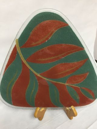 Peggy Karr Fused Glass Triangular Plate,  Signed