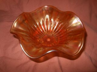 Antique Northwood Marigold Carnival Glass Ruffled Beaded Cable Footed Bowl