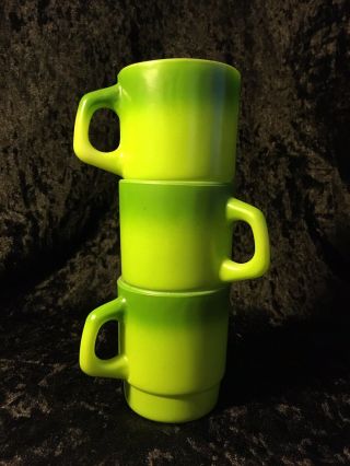 Vintage Anchor Hocking Fire King Avocado Green Coffee Mugs Set Of 3 Great Condit