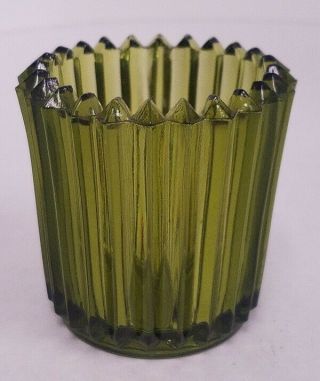 Vintage Ribbed Glass Votive Candle Holder Indiana - Set Of 2 Avocado Green