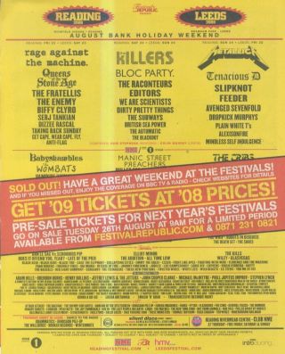 (nmem6) Advert/poster 11x9 " Leeds 2008 - Festival Dates - Rage Against The Machine