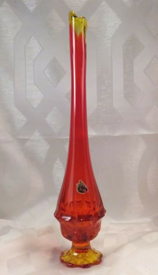 Mid - Century Stretch Red And Yellow 15.  5 " Valencia Footed Swung Vase By Fenton