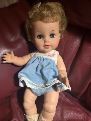 12” Tall Vintage Ideal Tiny Kissy Doll K - 12 Squeaks Head Belly