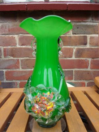 Murano Glass Vase Green In Good 9inch Tall