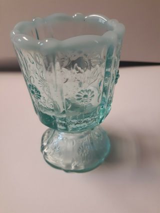 Fenton Daisy Blue Glass Candle Votive Holder