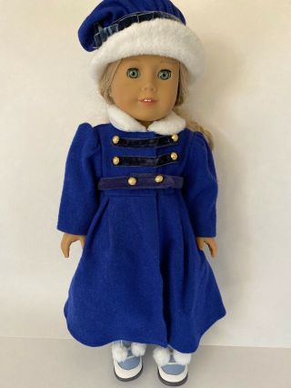 American Girl Doll Caroline In Blue Winter Coat Boots Retired