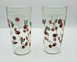 Set Of 2 Vintage Anchor Hocking Cherries Jelly Jar Iced Tea Glasses Cups