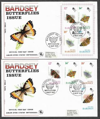 Uk Local Stamps - Butterflies,  Set Of 4,  M/sheet 2x Fdc,  Bardsey Island 1981