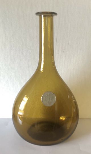 Artist Hand Blown Brown Amber Art Glass Bottle Vase