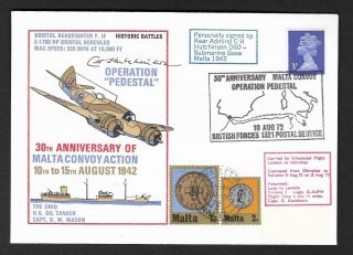 Great Britain 1972 30th Anniv Of Malta Signed By Rear Admiral Hutchinson Cover