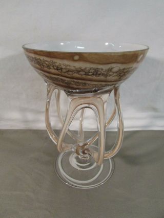 Murano Brown Swirl Pedestal Bowl Dish