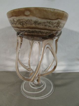 Murano Brown Swirl Pedestal Bowl Dish 2