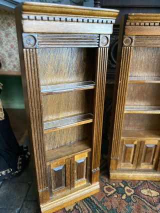 Vintage Miniature Dollhouse Artisan Wood Victorian Bookshelf Library Cabinet C