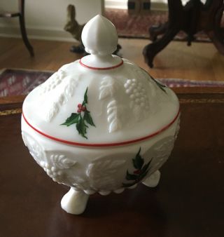 Westmoreland Milk Glass Hand Painted Christmas Candy