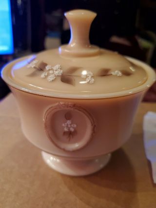 Westmoreland Peach Milk Glass Hand Painted Flower Candy Dish With Lid
