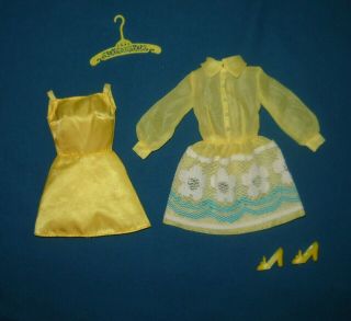 Vintage Barbie Shirt Dressy 1487 Satin Under Dress & Sheer Over Dress,  Shoes