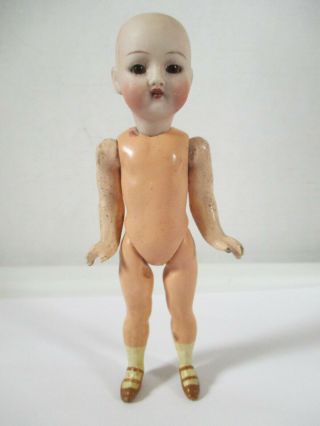 Antique German Bisque Head Sleep Eyes Fully Jointed Doll 5 3/4 Inches Tall
