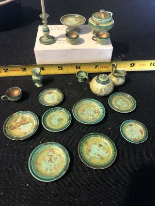 Vintage Wood Wooden Doll House Dish Set Rare Antique Old Toll Painted
