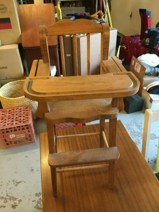 Vintage Antique Handcrafted Handmade Wooden Doll High Chair Lester Strohschein