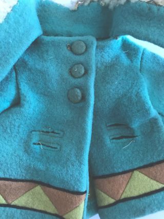 Vintage Lenci Doll Green Coat Felt 20s 30s Geometric Missing Outfit Clothes 3