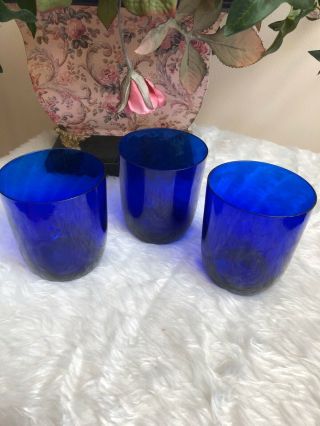 3 Vtg Cobalt Blue Swirl Twist Pattern Barware Drink Highball Glasses