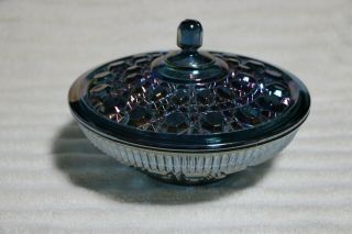 Indiana Glass Covered Candy Dish Windsor Button & Cane Pattern Ice Blue Vintage