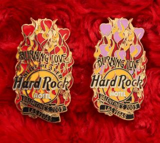 2 Hard Rock Cafe Pins Las Vegas Hotel Valentines Day Slot Player Fire Heart Logo