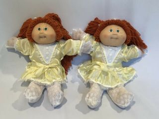 Cabbage Patch Kids Twin Girls Red Hair Green Eyes Yellow Dress Vintage 1978 1982