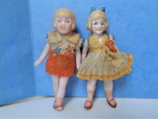 Antique 1920s Miniature German Bisque Dollhouse Dolls Girl Boy Art Deco Germany