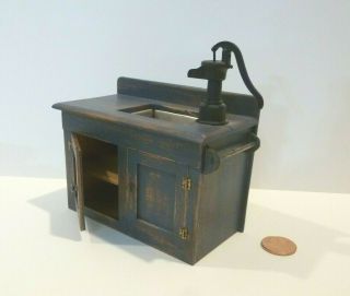 Miniature Hand Crafted Wood Dry Sink Signed Cj 