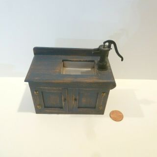 MINIATURE HAND CRAFTED WOOD DRY SINK SIGNED CJ ' S 1994 2