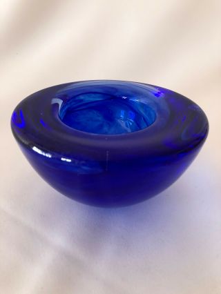 Kosta Boda Atoll Votive Candle Holder Cobalt Blue & Clear Swirled
