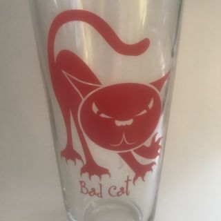 Bad Cat Libbey Duratuff Usa Vintage Heavy Glass Tumbler Red Kitty Clear 7 "