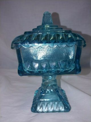 Vintage Pale Ice Blue Depression Glass Wedding Box Compote Footed Pedestal