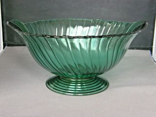 Ultramarine Swirl Footed Console Bowl Jeannette Glass Co Depression Era - Teal
