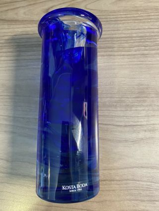 1 Kosta Boda 6 " Candle Holder Designer Anna Ehrner Sweden Cobalt Blue Swirl
