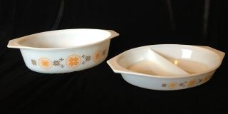Vintage Pyrex Town & Country 045 Oval Casserole & Divided Dish - No Lids - 1963