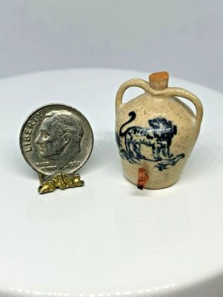 Dollhouse Miniature Jane Graber 1981 Stoneware Lion Two Handle Jug W/spigot 1:12