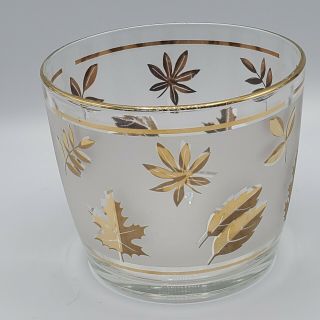 Vintage Mid - Century Modern Libbey Frosted Glass Gold Leaf Ice Bucket