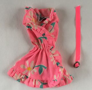 Vintage Mod Barbie Dress Pink Floral W Belt 1783 Variation Ruffles’n Swirls