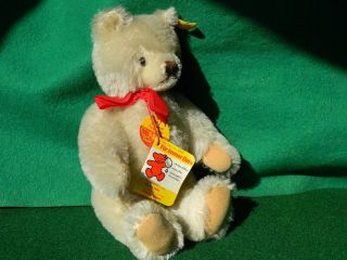Vintage 80s Steiff Firm Bodied Jointed Blonde Mohair Teddy Bear Button,  All Ids