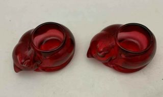 Indiana Glass Ruby Red Sleeping Cat Candle Holders (pair) 2
