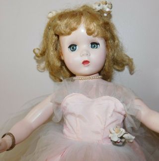 Vintage Hard Plastic Doll Madame Alexander Maggie Walker 17 " Pink Gown Green Eye