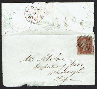 Large Piece 1841 1d Red Sg Four Margins 335 Numeral Watten Undated Circle 1854