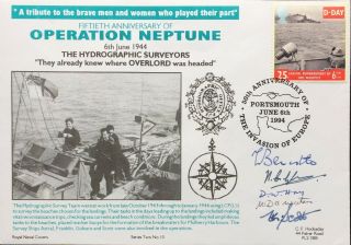 Royal Navy Cover - 50th Ann Of D - Day Landings: Operation Neptune Signed By 5