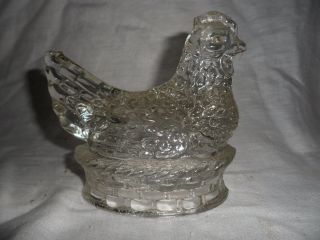 Vintage Hen On Nest Candy Container Jeanette Glass